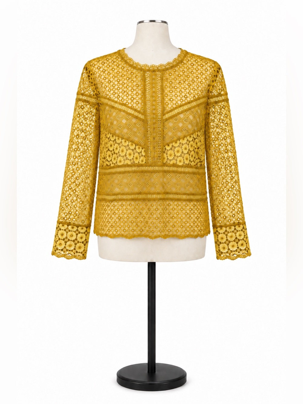 James Coviello Anthropologie Mustard Yellow Lace Blouse Size Medium